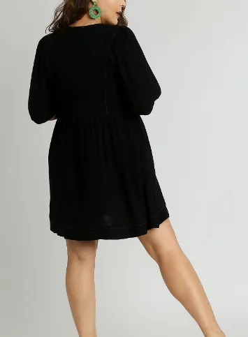 Curvy Black Linen Blend Dress