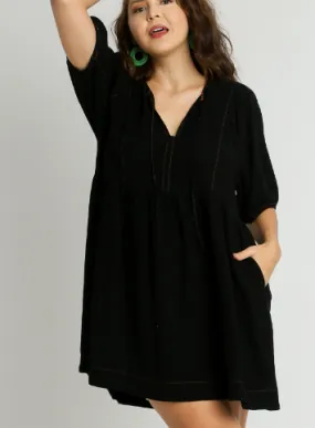 Curvy Black Linen Blend Dress