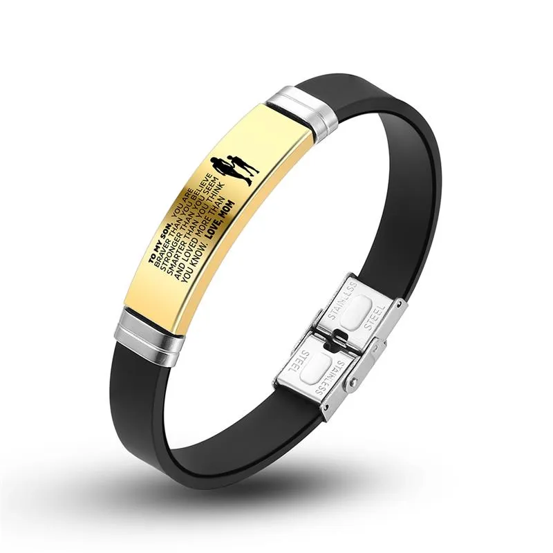 Custom Engrave Smooth Black Leather and Stainless Steel Fashion Bracelet