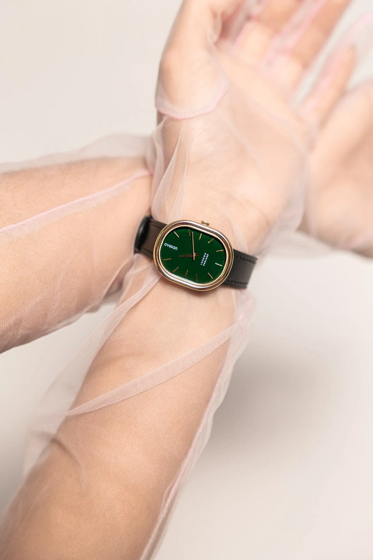 CYS11 Watch with Green & Gold Dial | Black Vegan Leather Strap