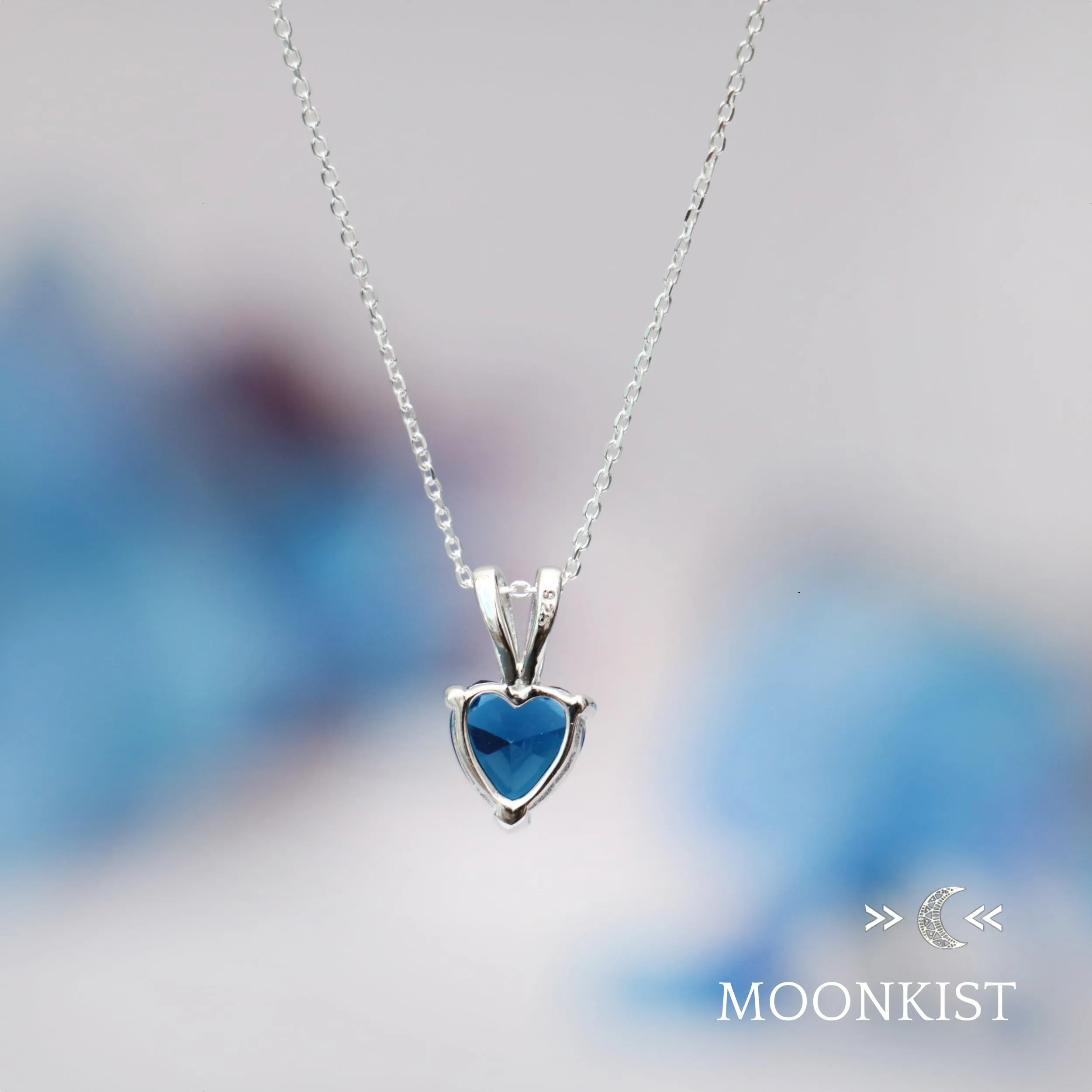 Dainty Blue Sapphire CZ Heart Necklace| Moonkist Designs