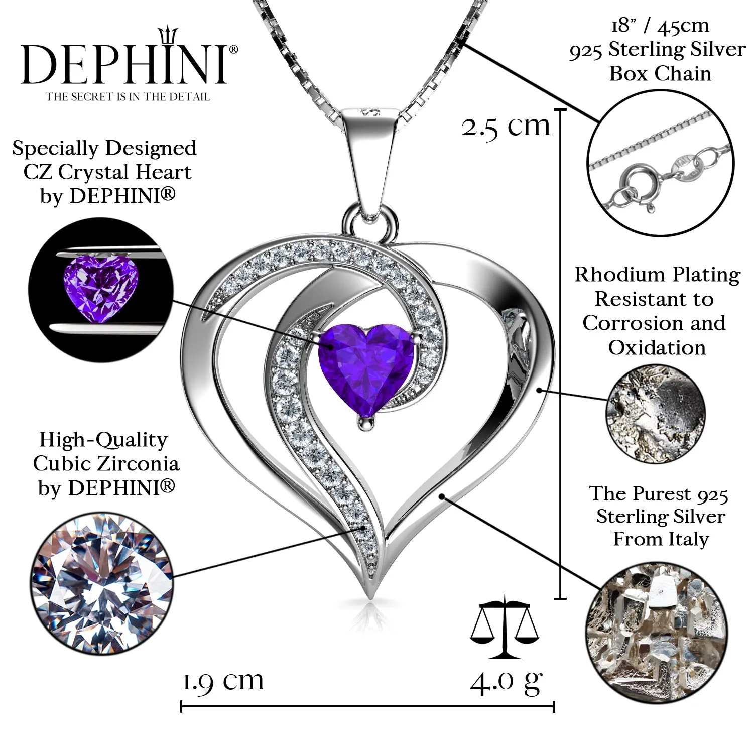 DEPHINI Elegant purple necklace for Women 925 sterling silver pendant