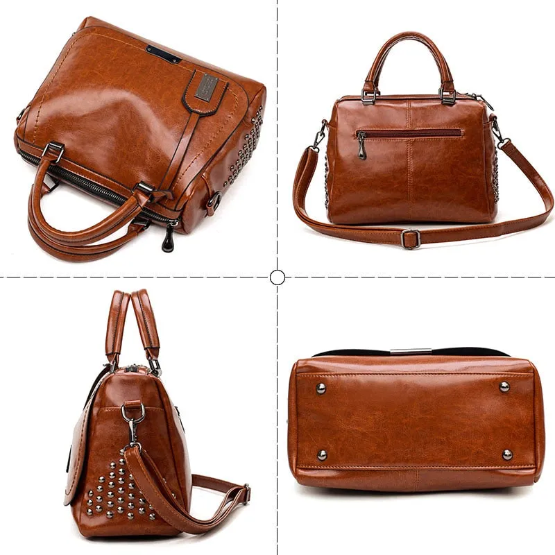 Designer Oil Wax Leather Boston Crossbody Bag, Tote Bag, Shoulder Bag, and Handbag