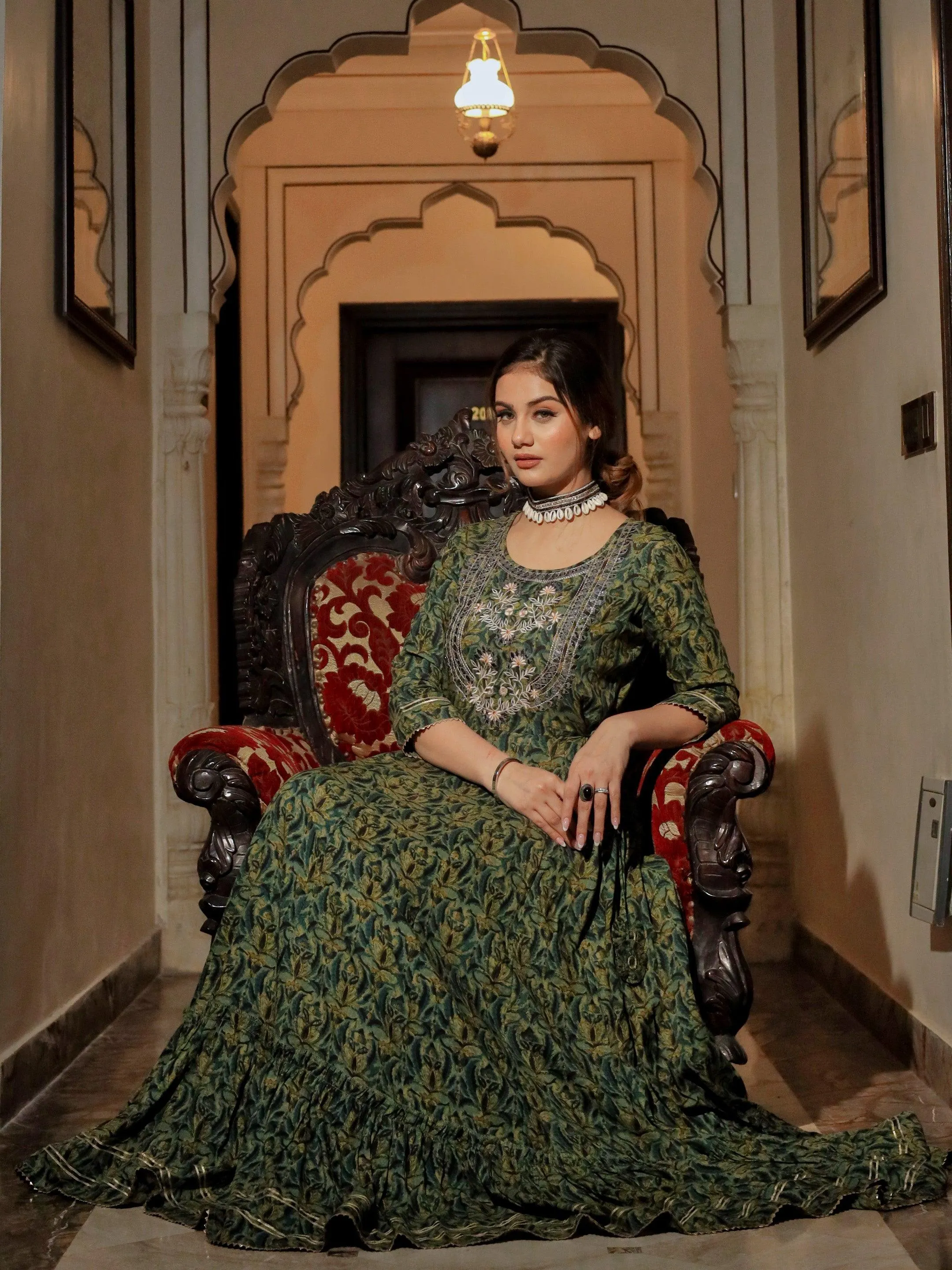 Divena Dark Green Anarakali Kurta