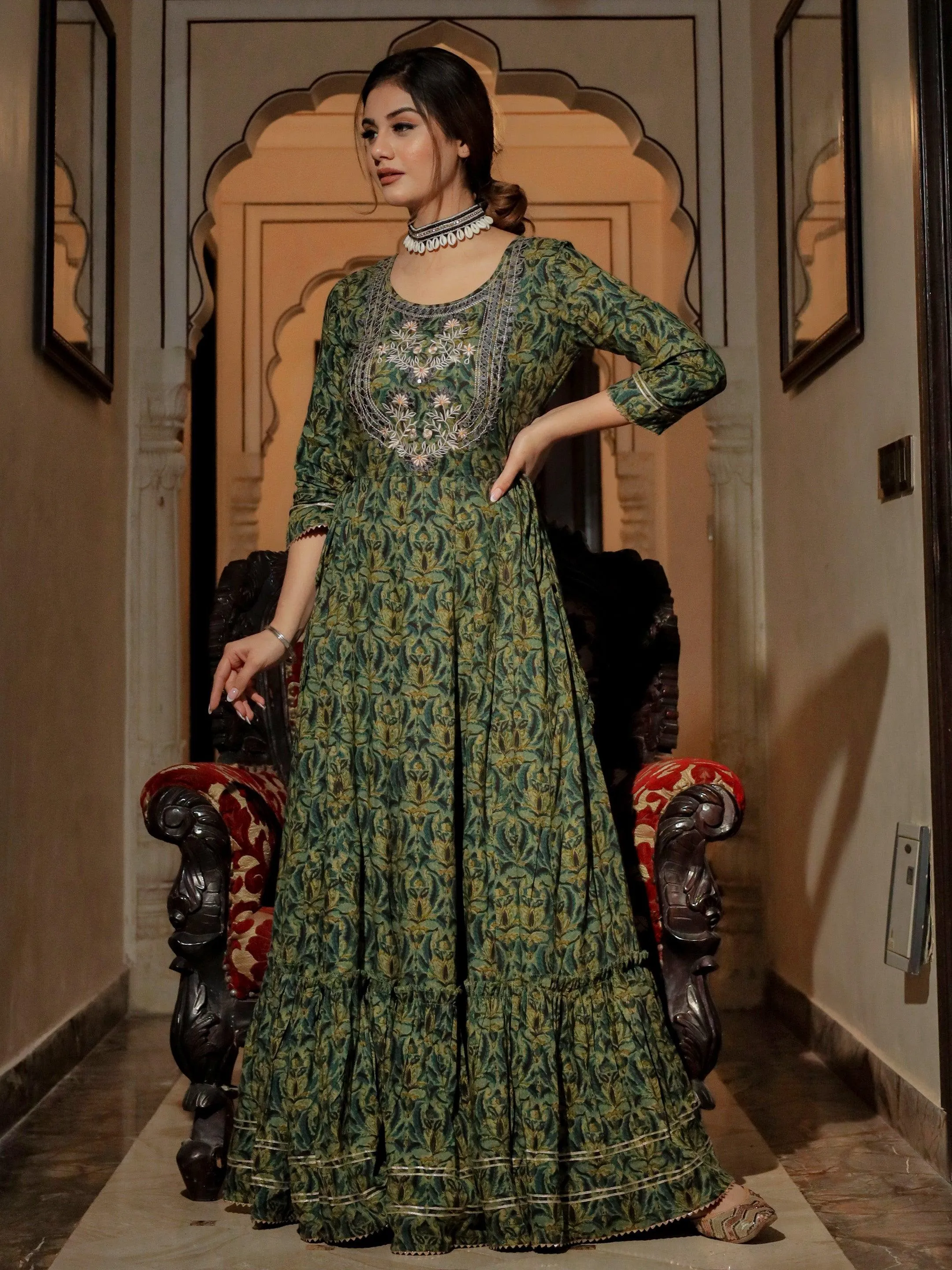 Divena Dark Green Anarakali Kurta