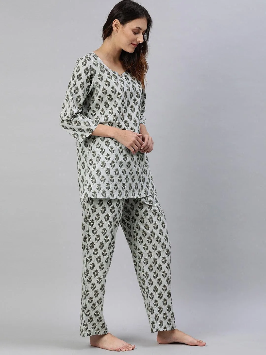 Divena Grey Color Cotton Loungewear/Nightwear