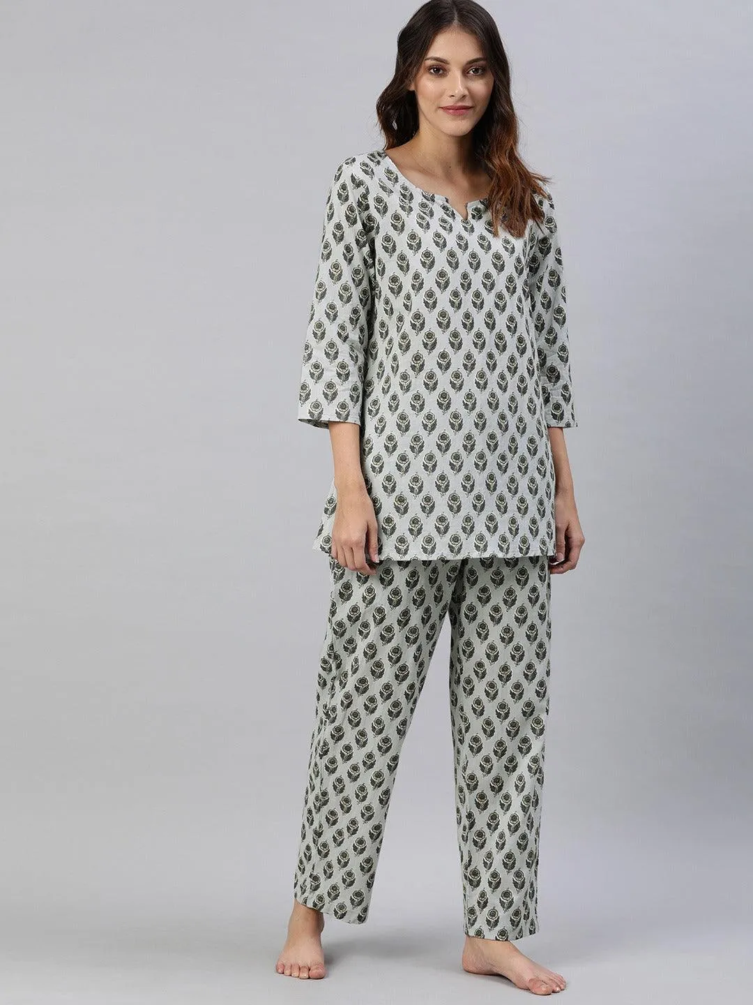 Divena Grey Color Cotton Loungewear/Nightwear