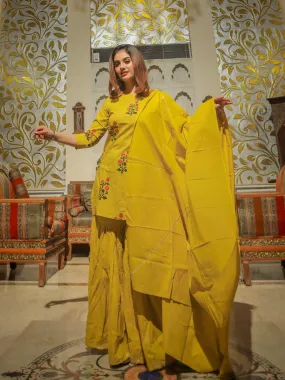 Divena lemon yellow cotton sharara kurta set with dupatta