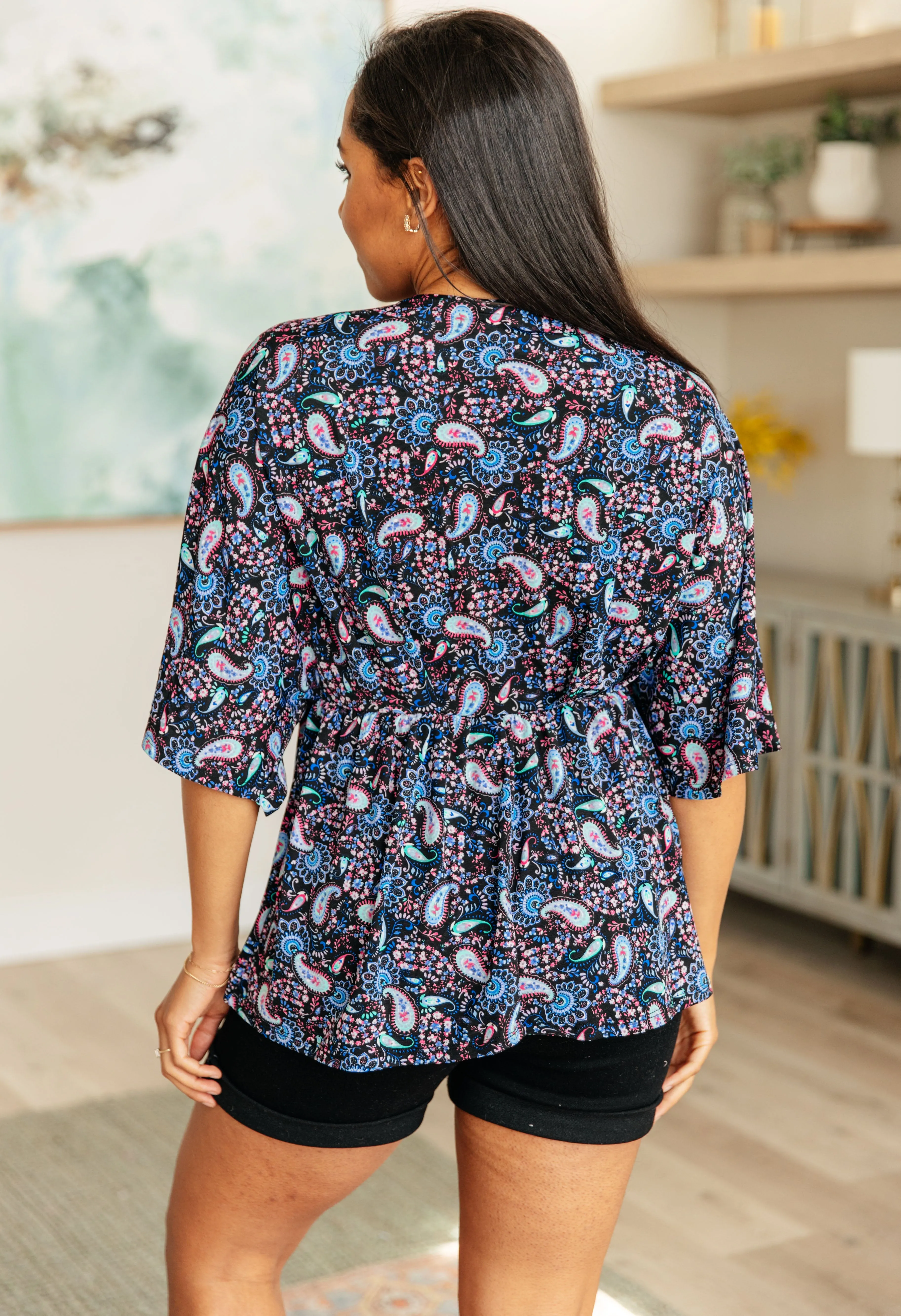 Dreamer Top in Black and Periwinkle Paisley - 4/26