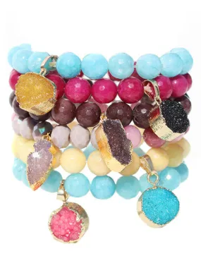 Druzy Gemstone Beaded Charm Bracelet