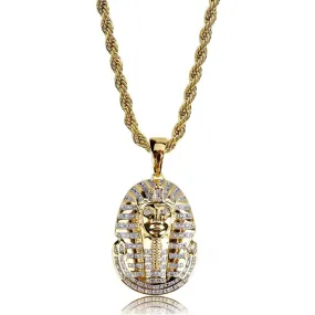 Egyptian Pharaoh Cubic Zirconia Gold-Plated Stainless Steel Hip-Hop Pendant Necklace