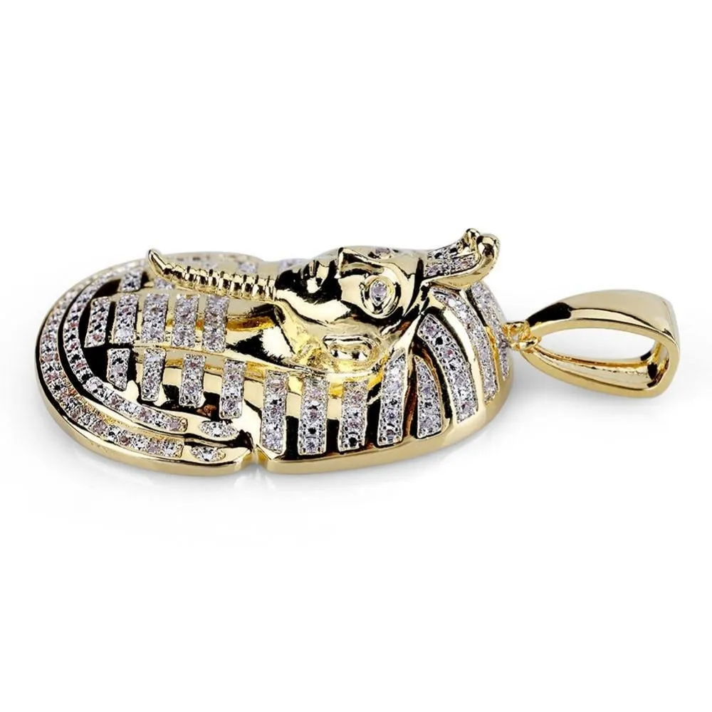 Egyptian Pharaoh Cubic Zirconia Gold-Plated Stainless Steel Hip-Hop Pendant Necklace