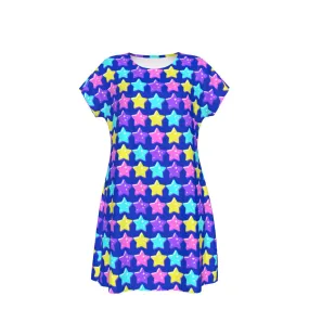 Electric Star Wave Navy Blue Short Sleeve Dress