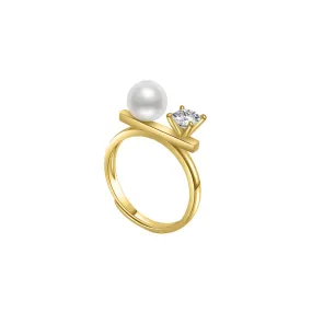 Elegant Akoya Hanadama Pearl 18K Solid Gold Diamond Ring KR00001