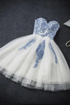 Elegant Sweetheart Tulle Appliques Short Mini A-Line Sweet 16 Dress