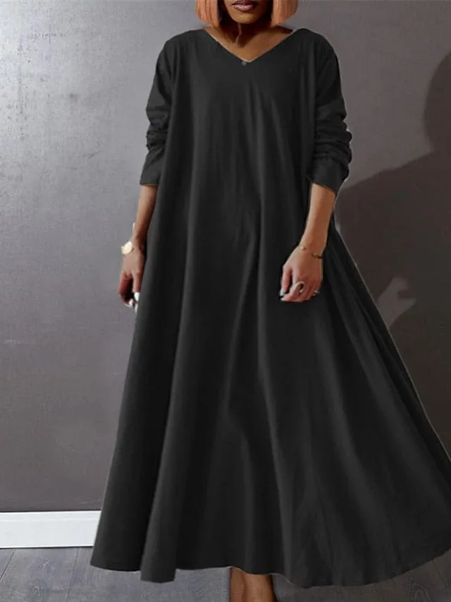 Elegant V Neck Long Sleeve Plus Size Maxi Dress