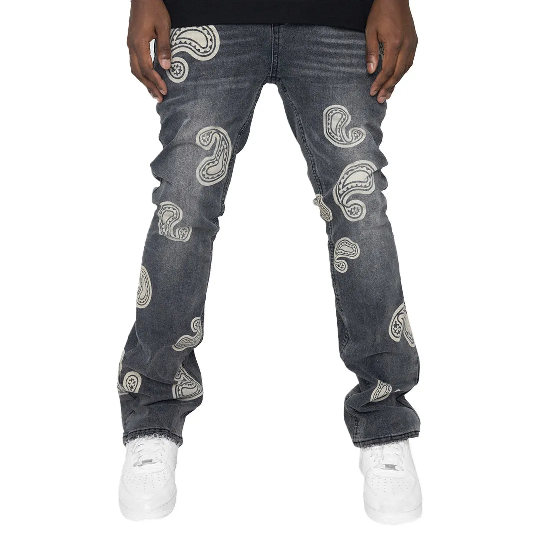 EPTM Bleached Paisley Flare Denim - Black