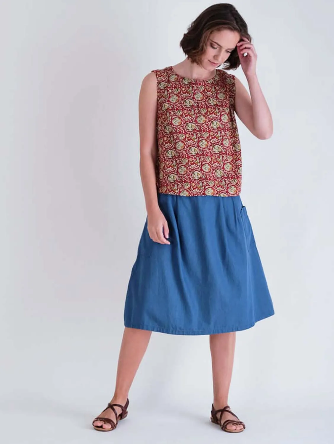 Eve Cotton Knee Length Skirt | Denim