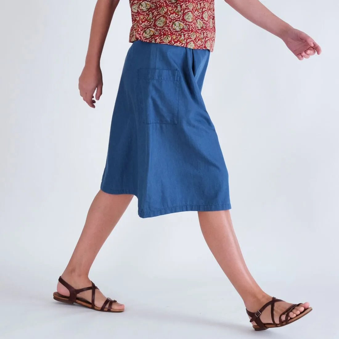 Eve Cotton Knee Length Skirt | Denim