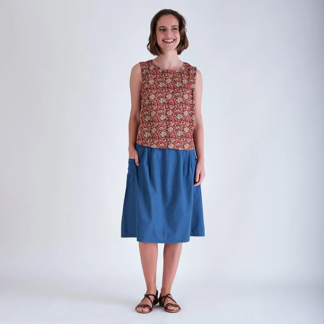 Eve Cotton Knee Length Skirt | Denim