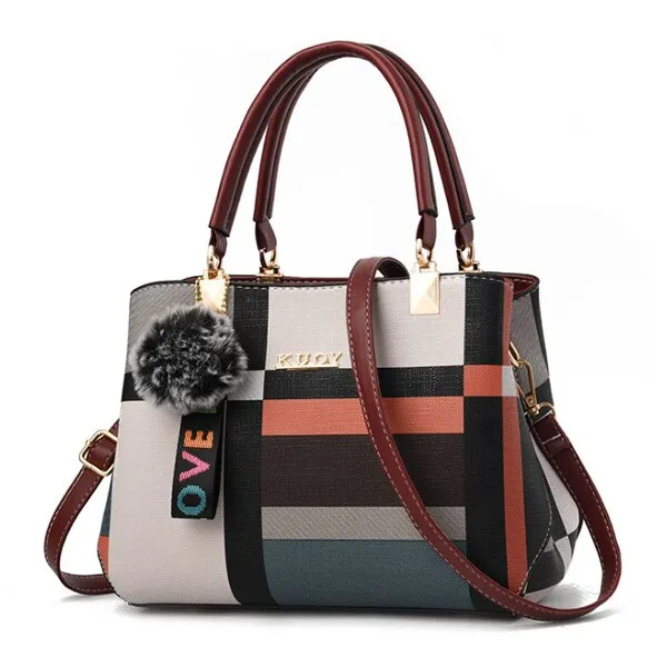 Fashion Casual Plaid Leather Tote Bag, Shoulder Bag, Crossbody Bag and Handbag