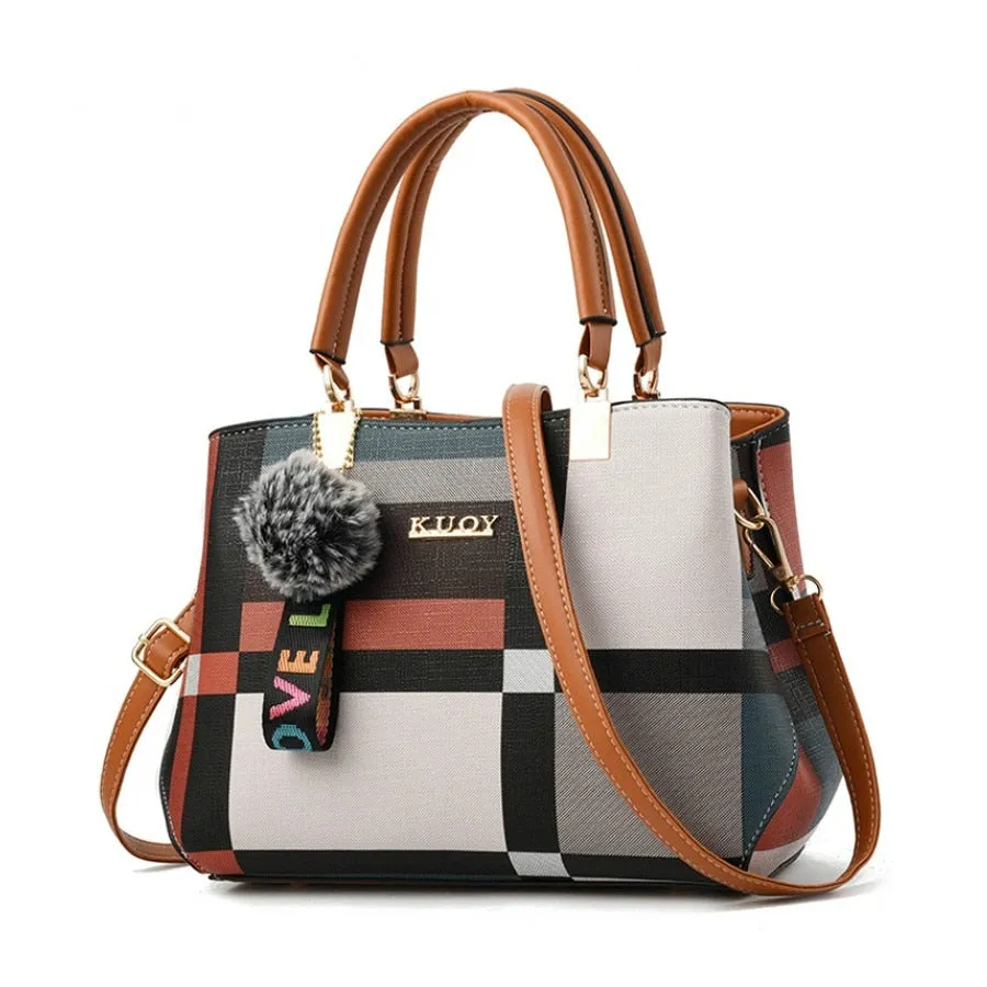 Fashion Casual Plaid Leather Tote Bag, Shoulder Bag, Crossbody Bag and Handbag