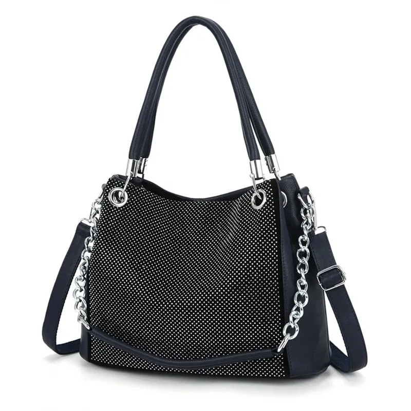 Fashion Shiny Designer Chain Leather Shoulder Bag and Handbag