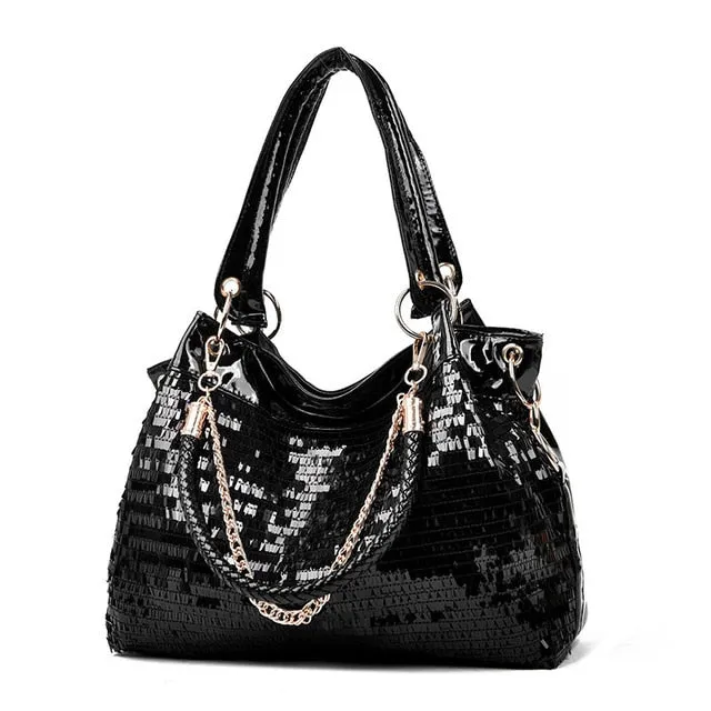 Fashion Shiny Designer Chain Leather Shoulder Bag and Handbag