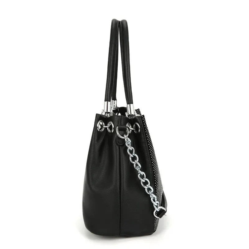 Fashion Shiny Designer Chain Leather Shoulder Bag and Handbag