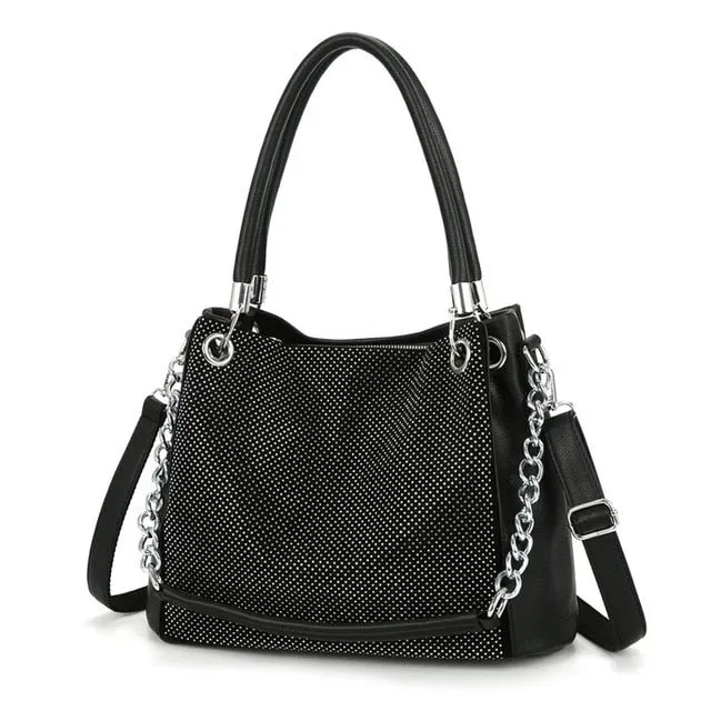 Fashion Shiny Designer Chain Leather Shoulder Bag and Handbag