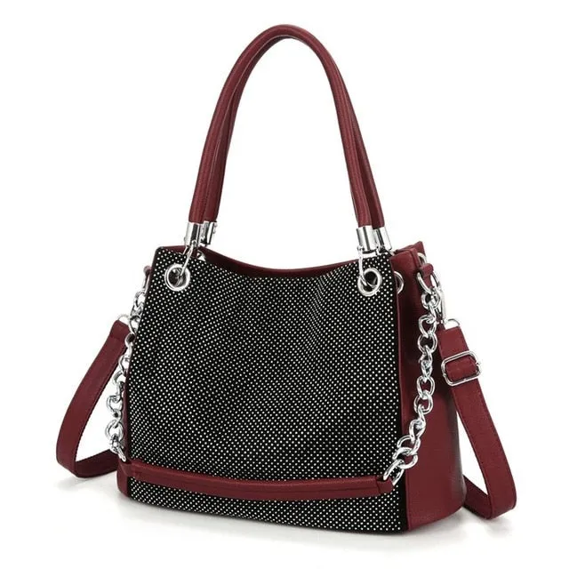 Fashion Shiny Designer Chain Leather Shoulder Bag and Handbag