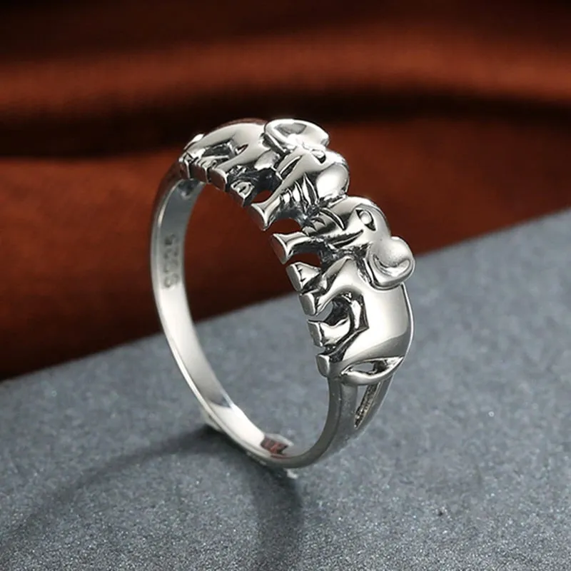 Fine Auspicious Elephant 925 Sterling Silver Thai Charm Ring