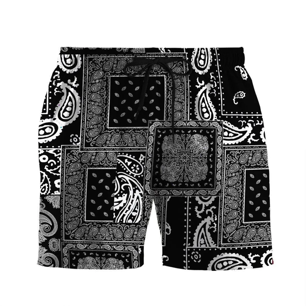 Gearhuman 3D Black Multiple Paisley Bandanas Shorts