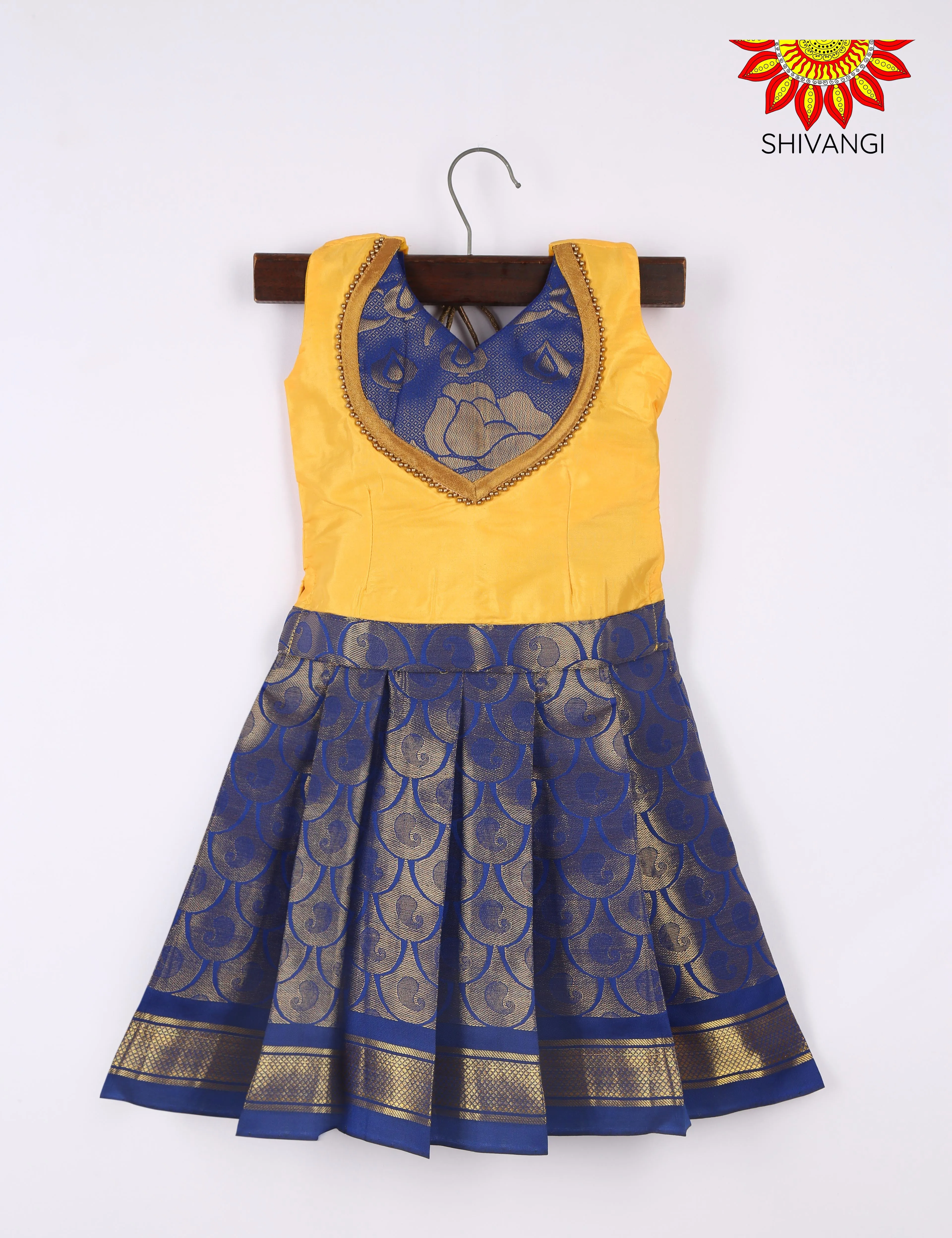 Girls Blue Art Silk Pattu Pavadai