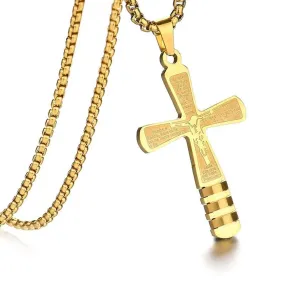 Gold Cross Pendant Engraved with the Lord's Prayer Necklace