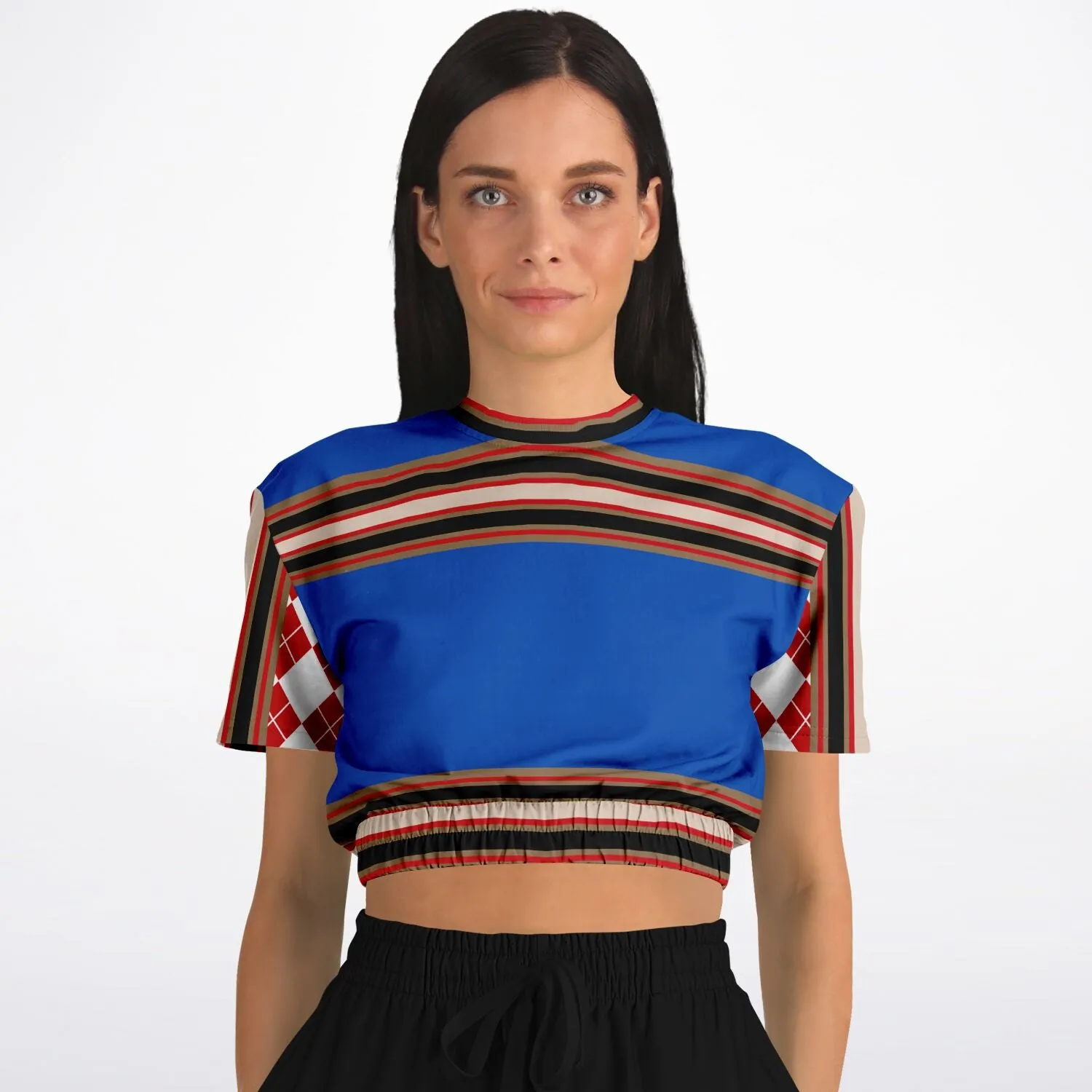 Gold Line Blue Short Sleeve Cropped Eco-Poly Sweater