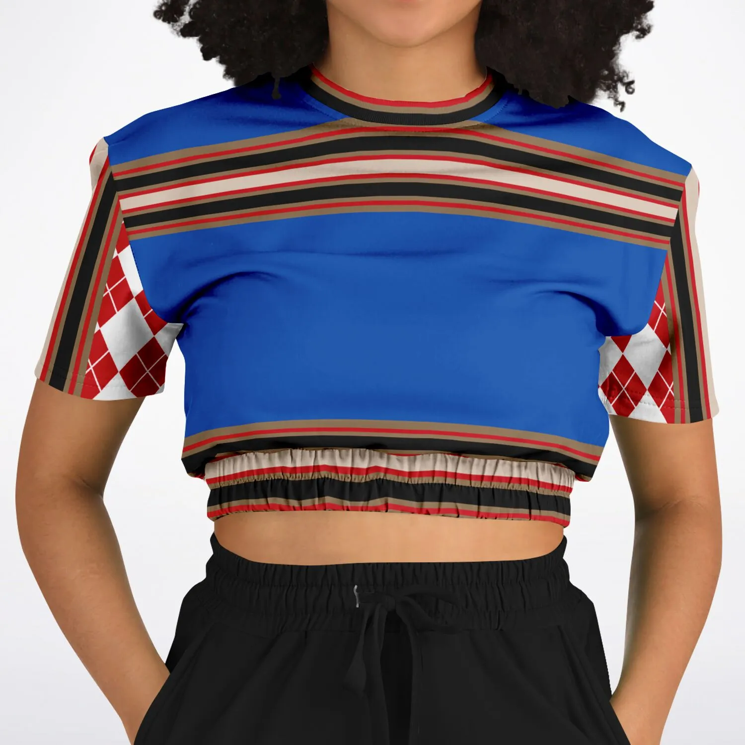 Gold Line Blue Short Sleeve Cropped Eco-Poly Sweater