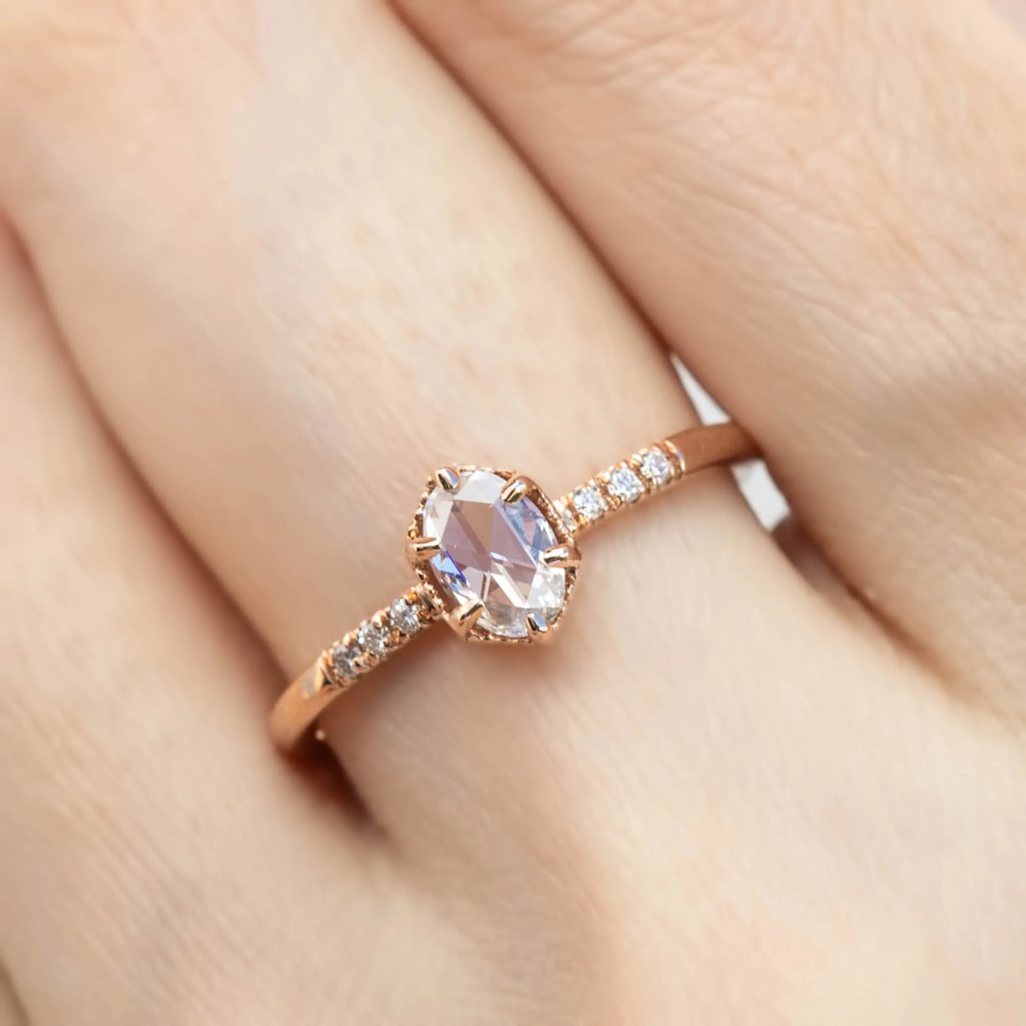 Grace Ring 0.37ct Oval Rose Cut Diamond, 14K Rose Gold (One of a kind)