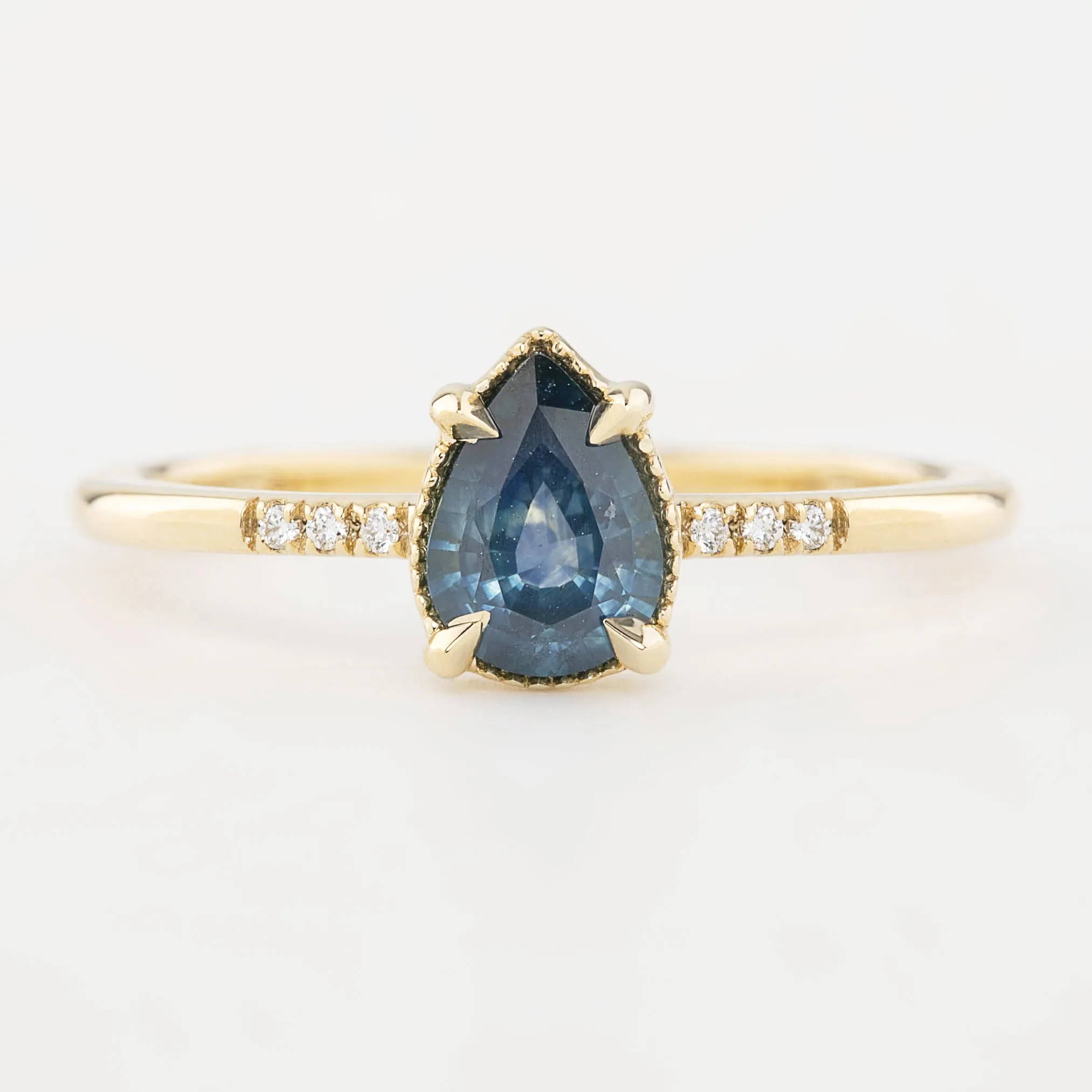 Grace Ring 0.73ct Pear Cut Blue Green Montana Sapphire (One of a kind)