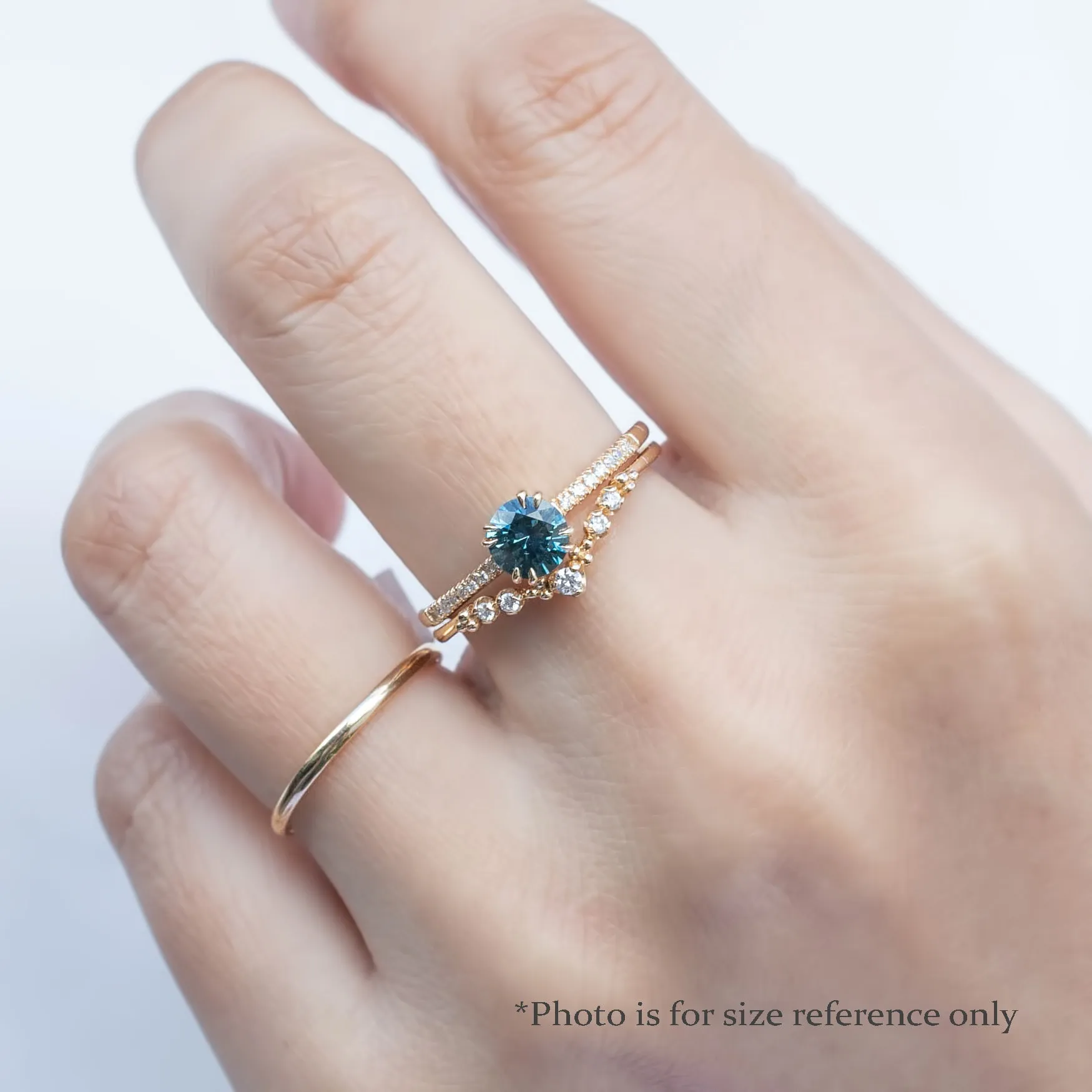 Grace Ring 5.5mm 0.77ct Part Blue Green Round Queensland Sapphire, 14k White Gold (One of a kind)