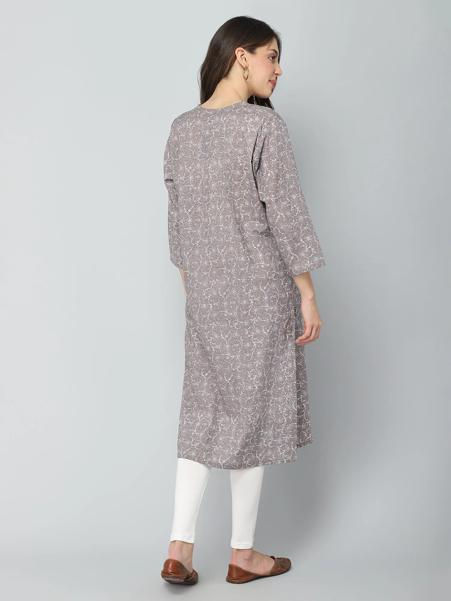 Grey and White Embroidery & Sequins Maternity Kurtis