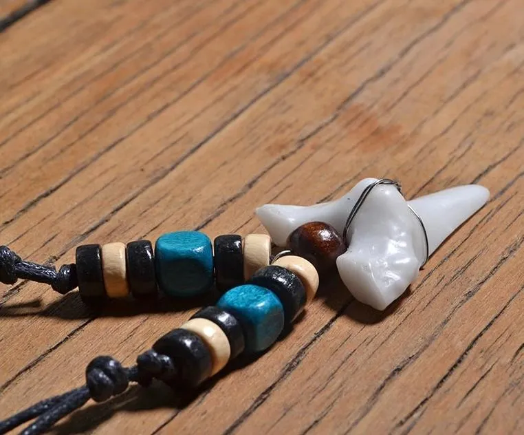 Handmade Maori Tribal Bone Choker Ceramic Shark Tooth Pendant Necklace