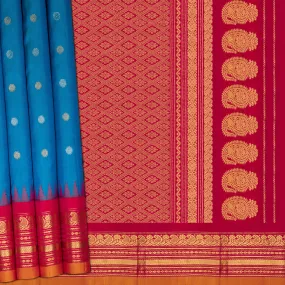 Handwoven Blue with Pink Gadwal Silk Saree - 2032T010262DSC