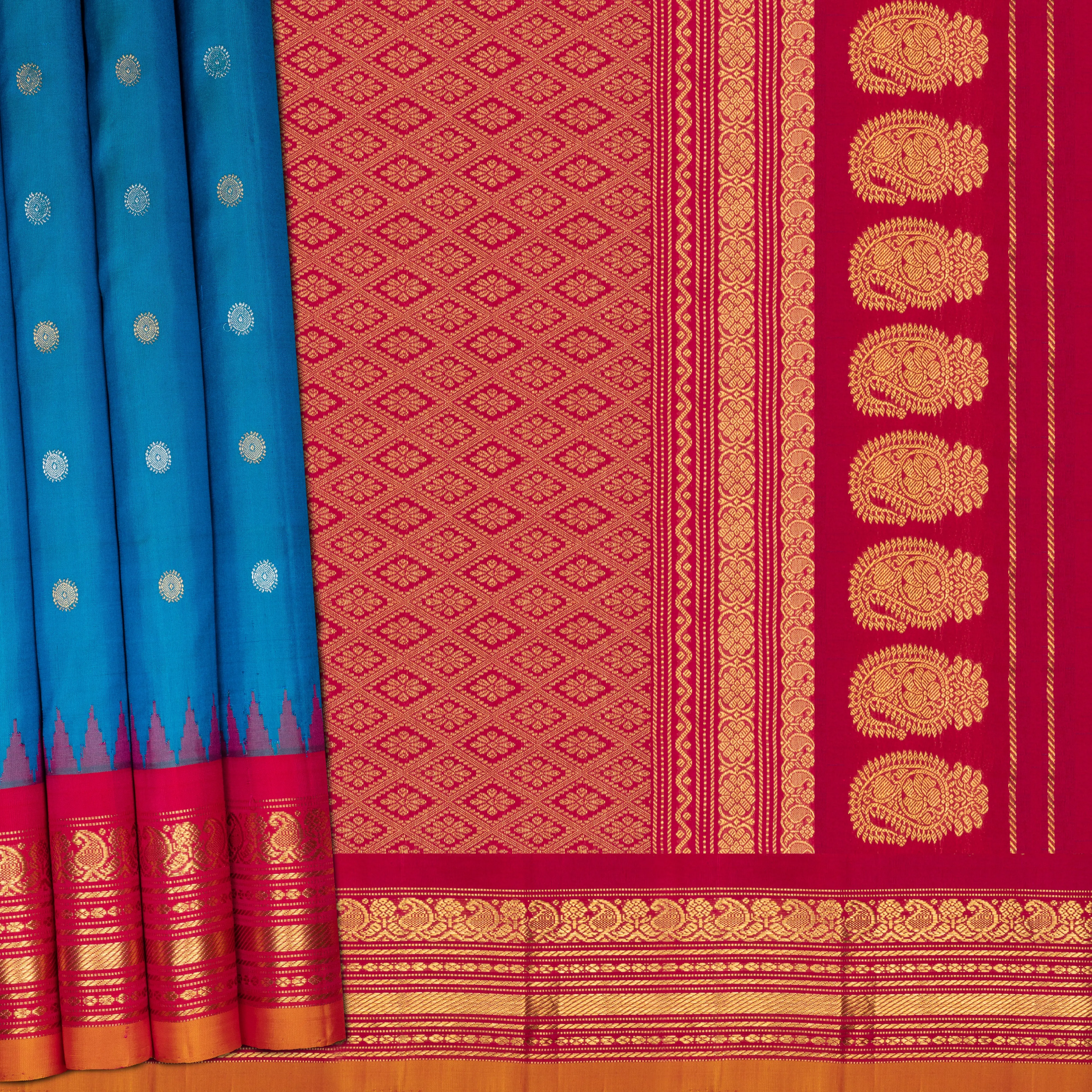 Handwoven Blue with Pink Gadwal Silk Saree - 2032T010262DSC