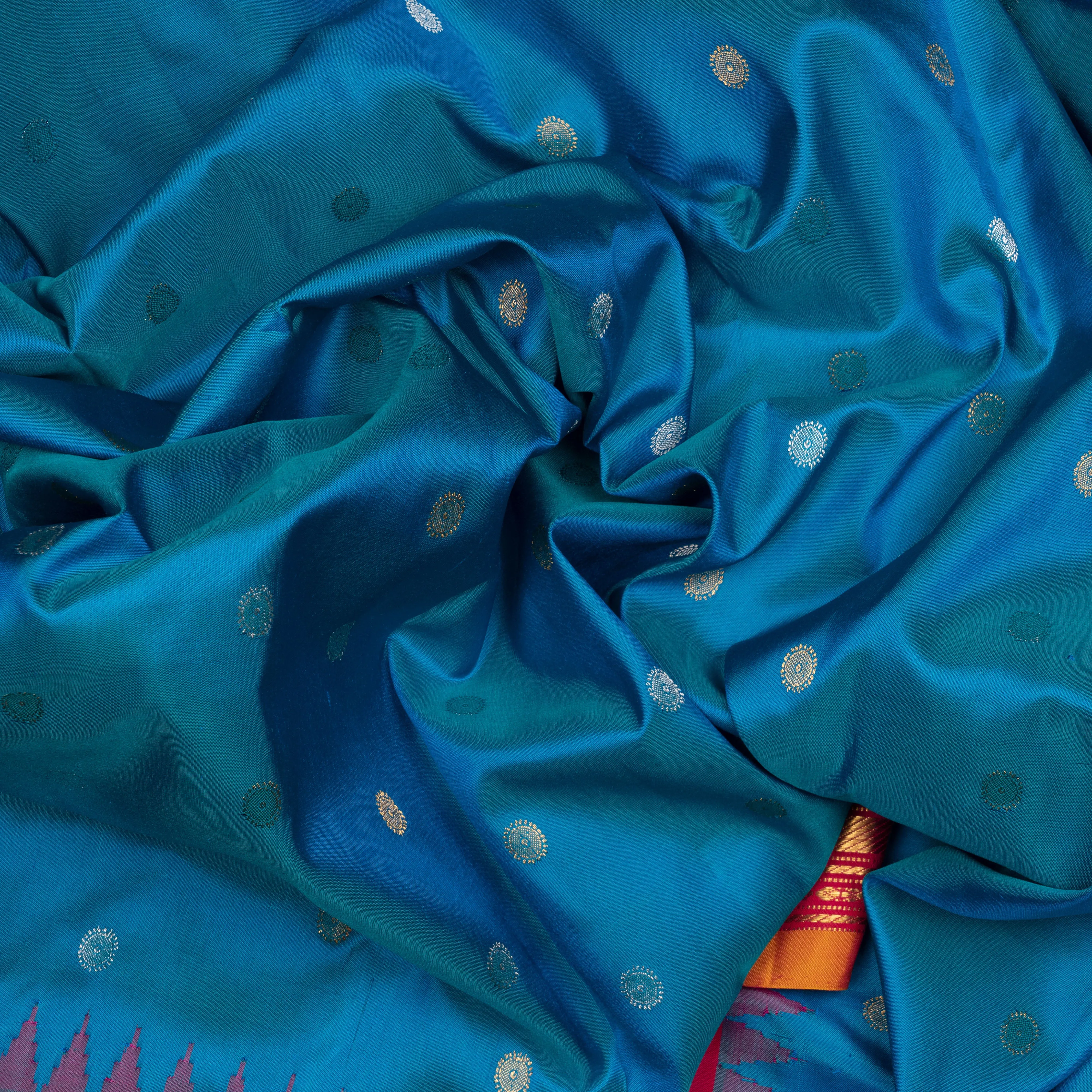 Handwoven Blue with Pink Gadwal Silk Saree - 2032T010262DSC