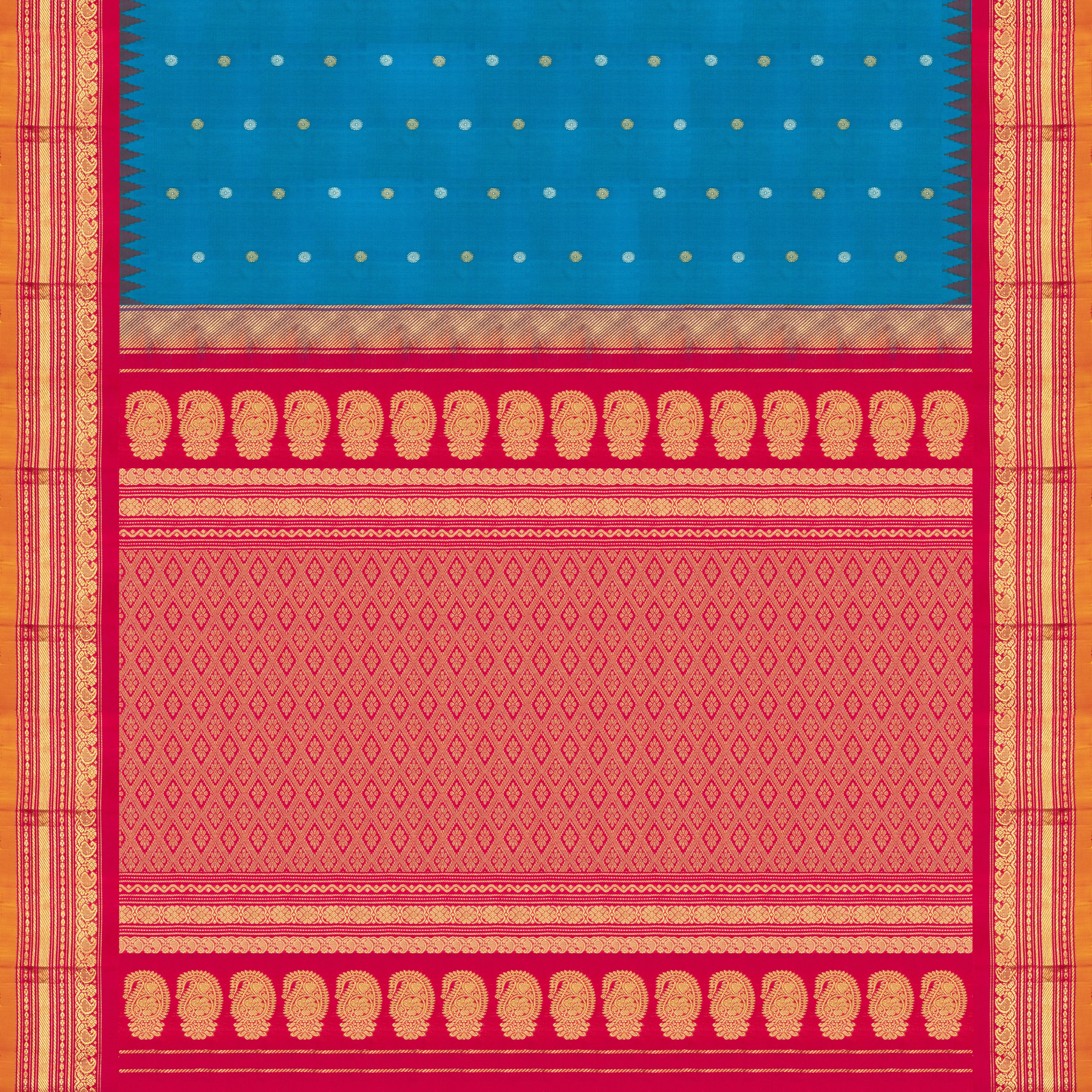 Handwoven Blue with Pink Gadwal Silk Saree - 2032T010262DSC