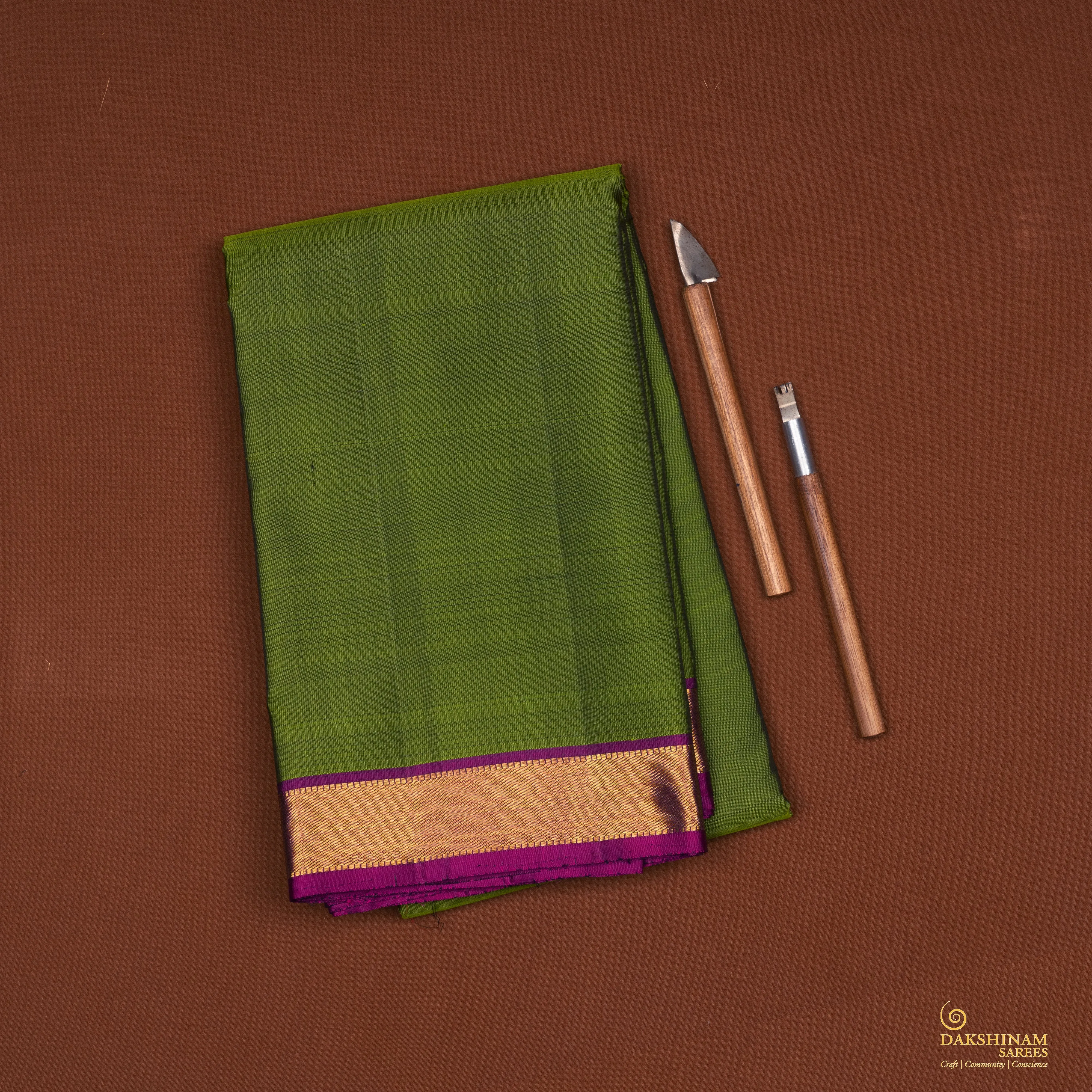 Handwoven Green with Violet Kanjivaram Silk Saree - 2067T010315DSC