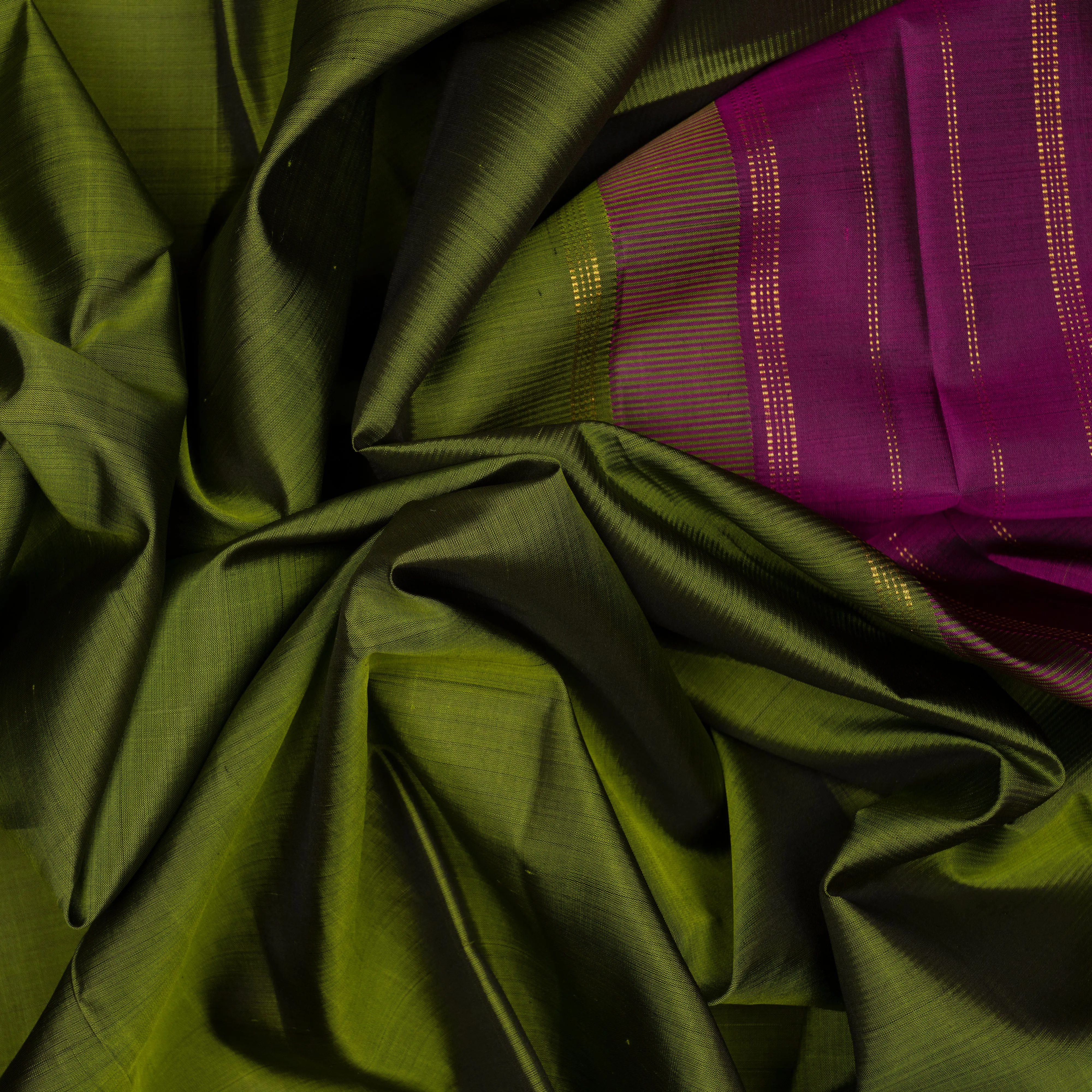 Handwoven Green with Violet Kanjivaram Silk Saree - 2067T010315DSC