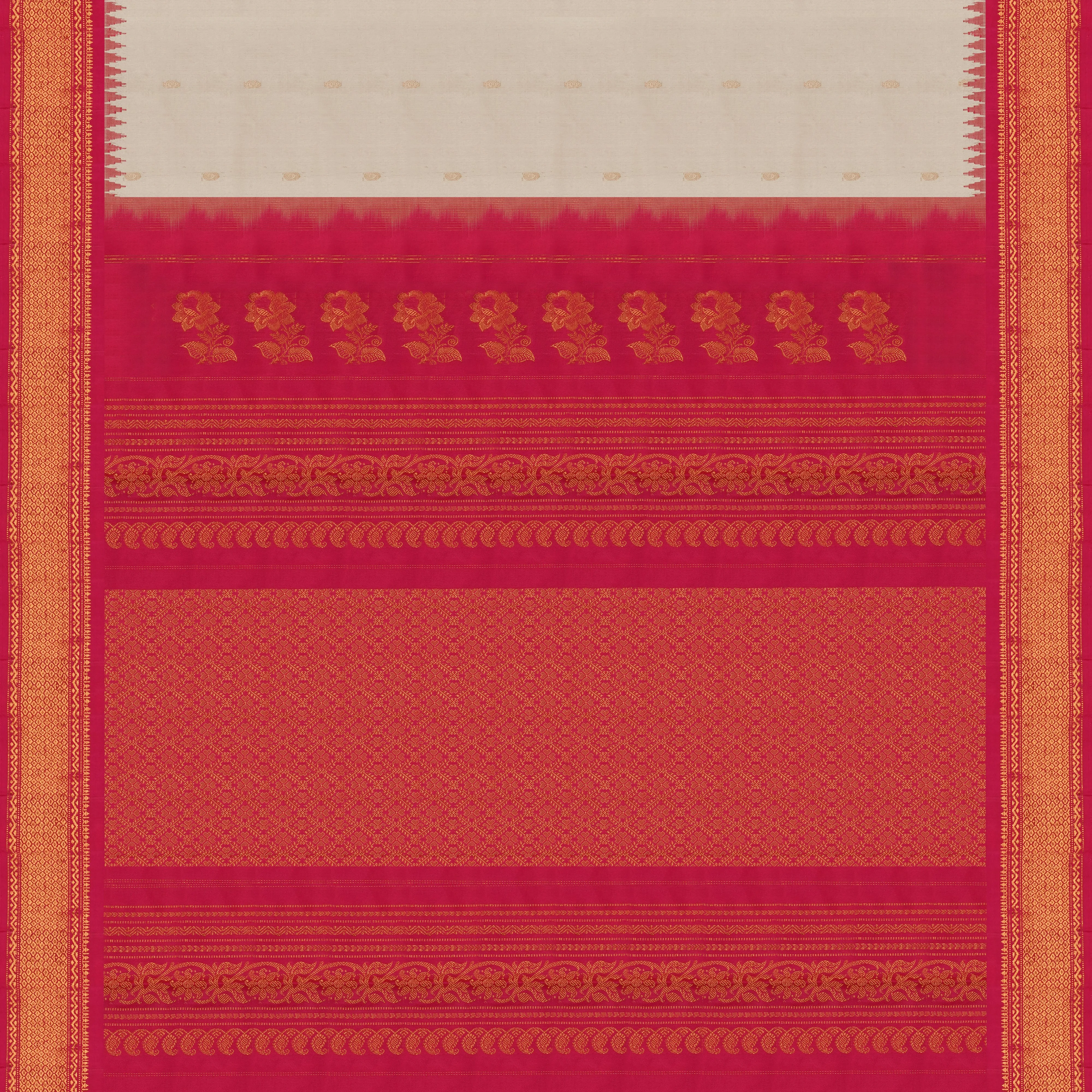 Handwoven Ivory with Pink Gadwal Silk Saree - 2023T008774DSC