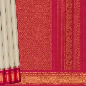 Handwoven Ivory with Pink Gadwal Silk Saree - 2023T008774DSC